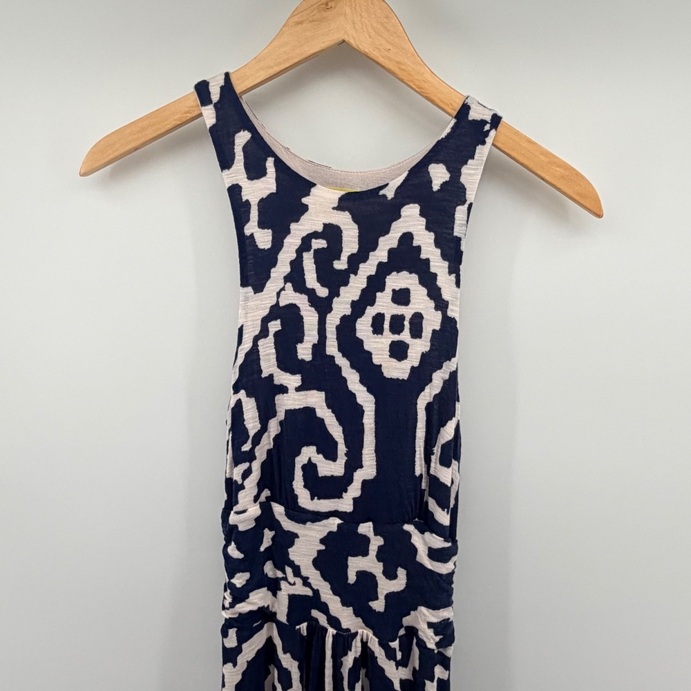 Maeve by‎ Anthropologie Maxi Dress Womens XS Navy Blue White Ikat Racerback Boho